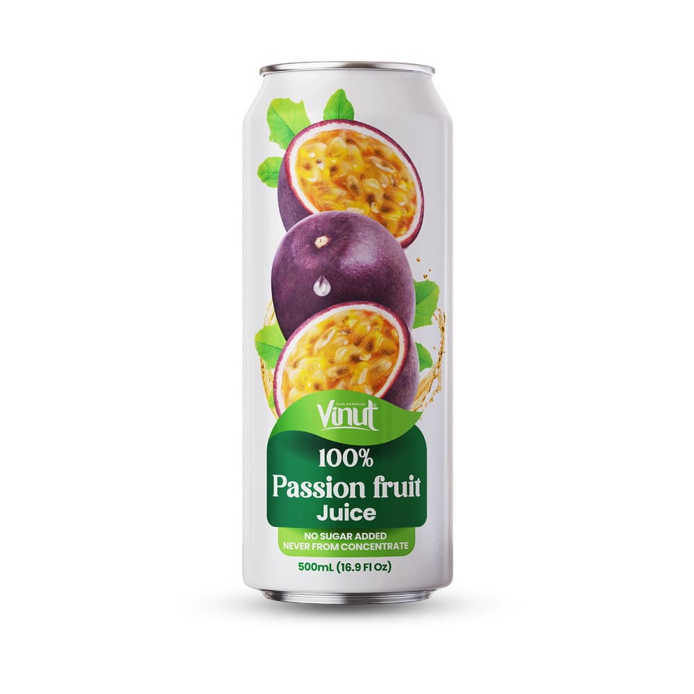 Vinut 100% Passion fruit Juice, No Sugar Added, Never From Concentrate, Slim Can, 16.9 fl oz 500 mL