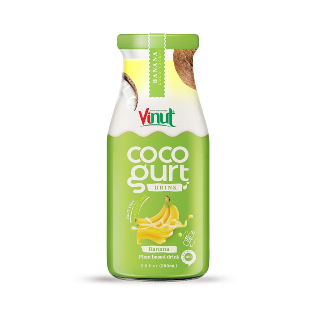 VINUT Bebida de Cocogurt Sabor Banana, Botella de Vidrio, 9.8 fl oz 280 mL