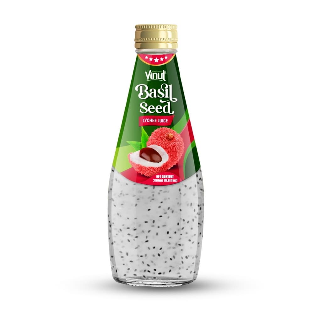 VINUT Jugo de Lichi con Semilla de Albahaca, Botella de Vidrio, 9.8 fl oz (290 mL)