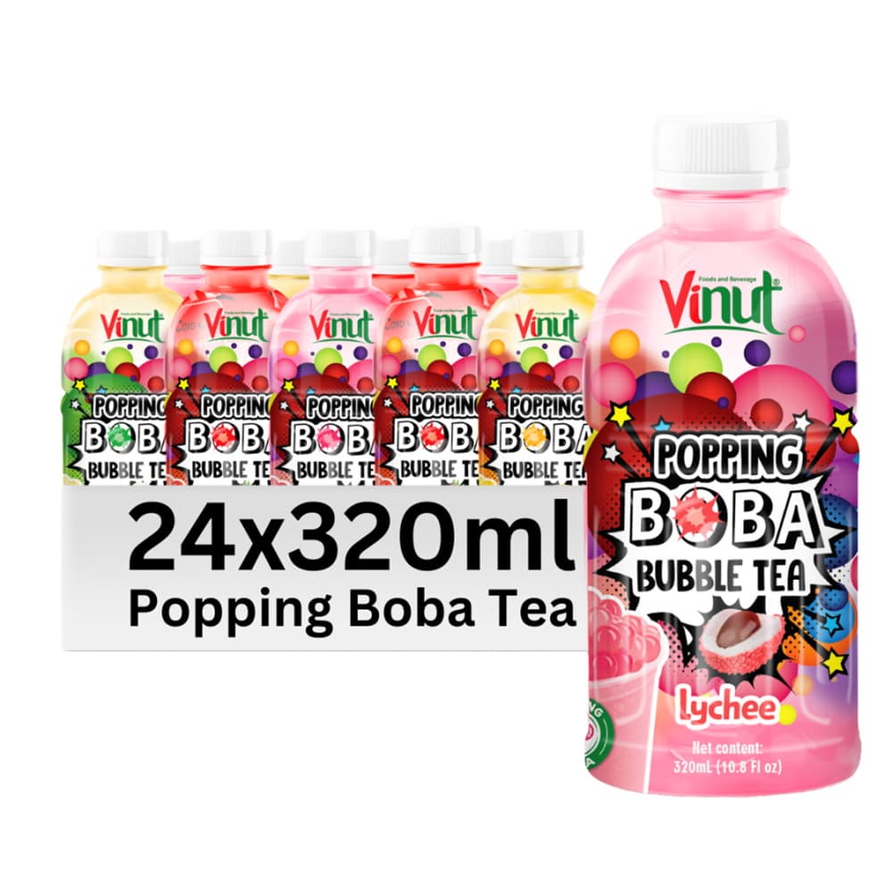 Té de Burbujas VINUT con Boba Explosiva de Lichi, Botella PET de 10.8 fl oz (320 mL)