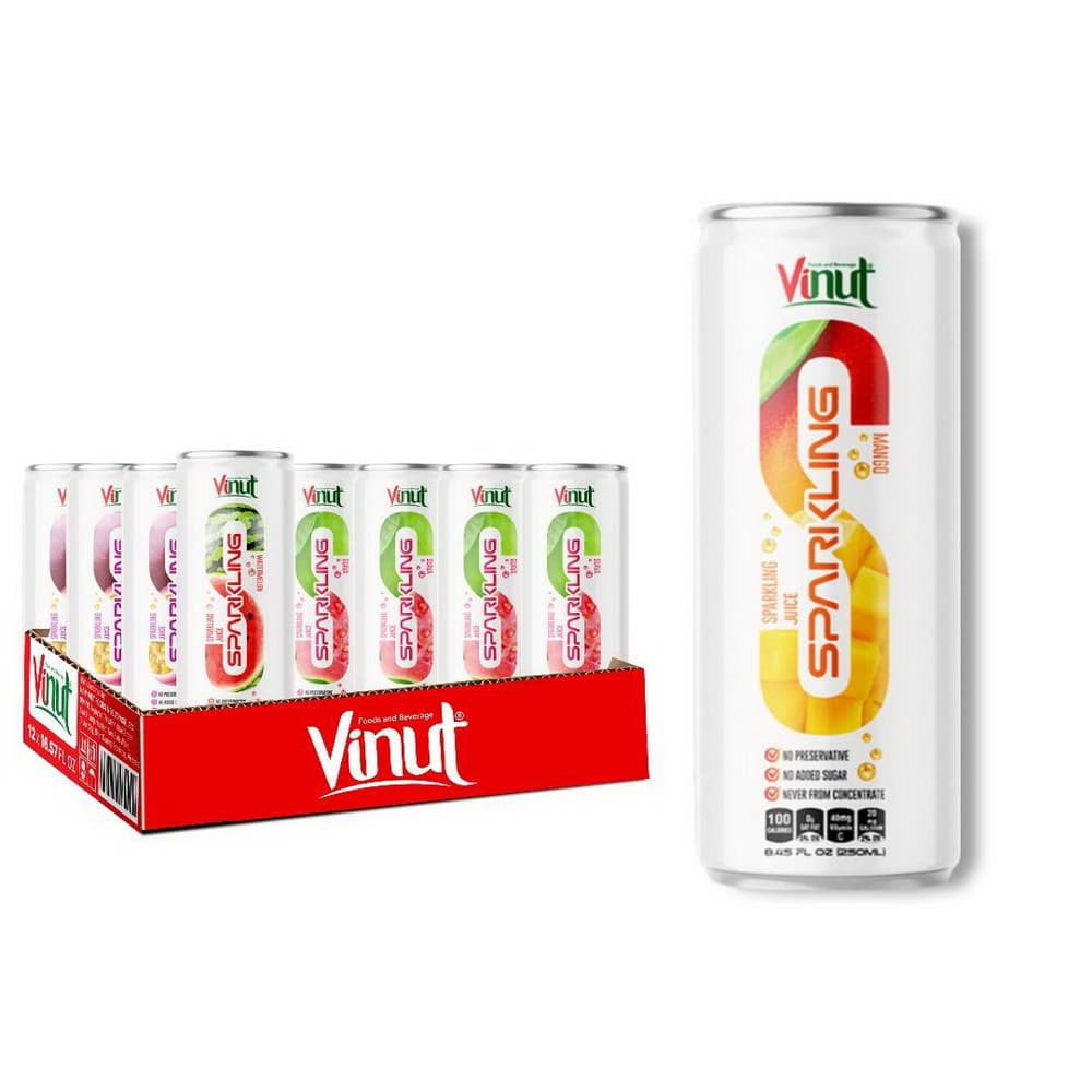VINUT Jugo Gasificado de Mango, Sin Azúcar Añadida, Sin Conservantes, No de Concentrado, Lata Slim 8.45 fl oz (250 mL)