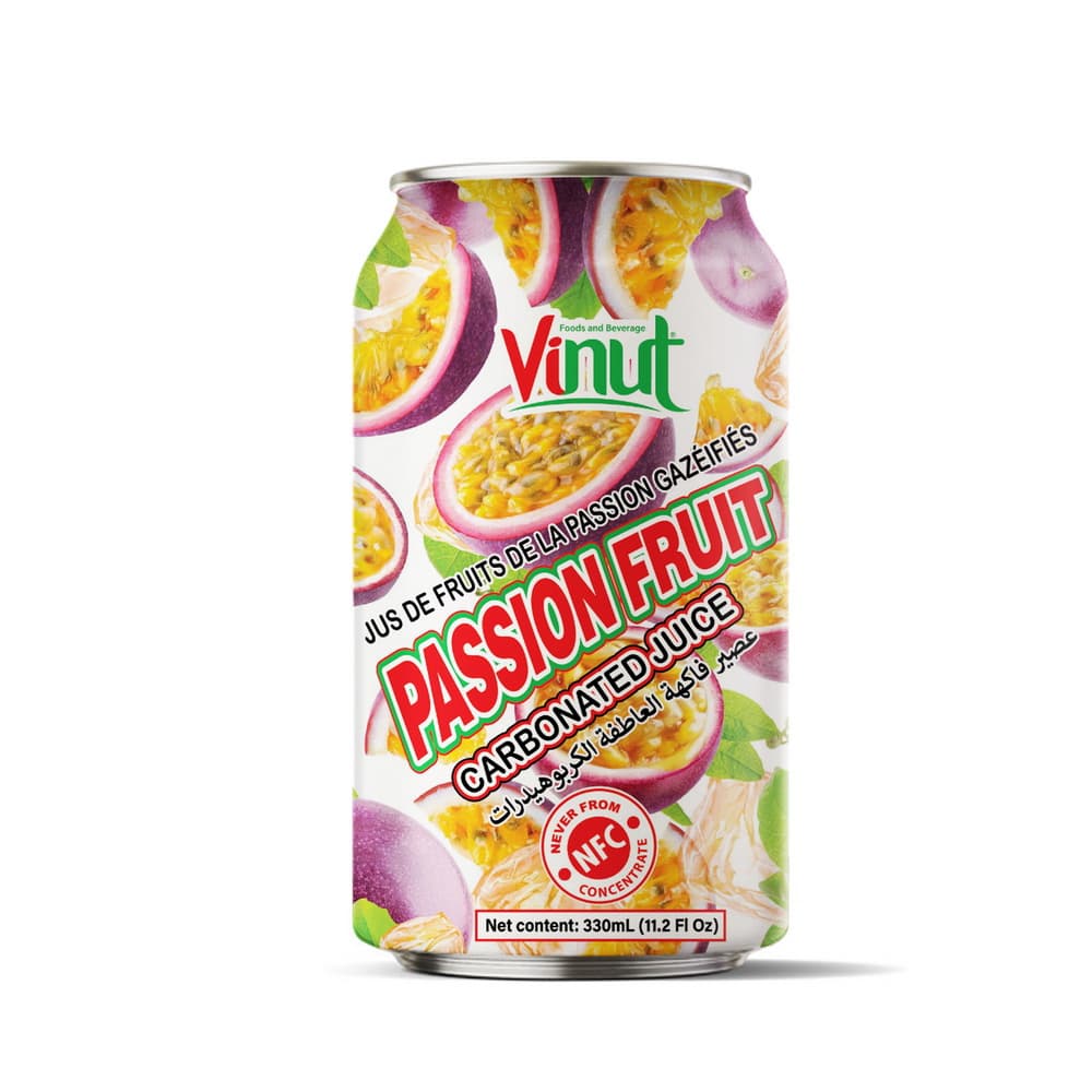 Jugo Carbonatado de Maracuyá VINUT, NFC, Lata 11.2 fl oz 330 mL