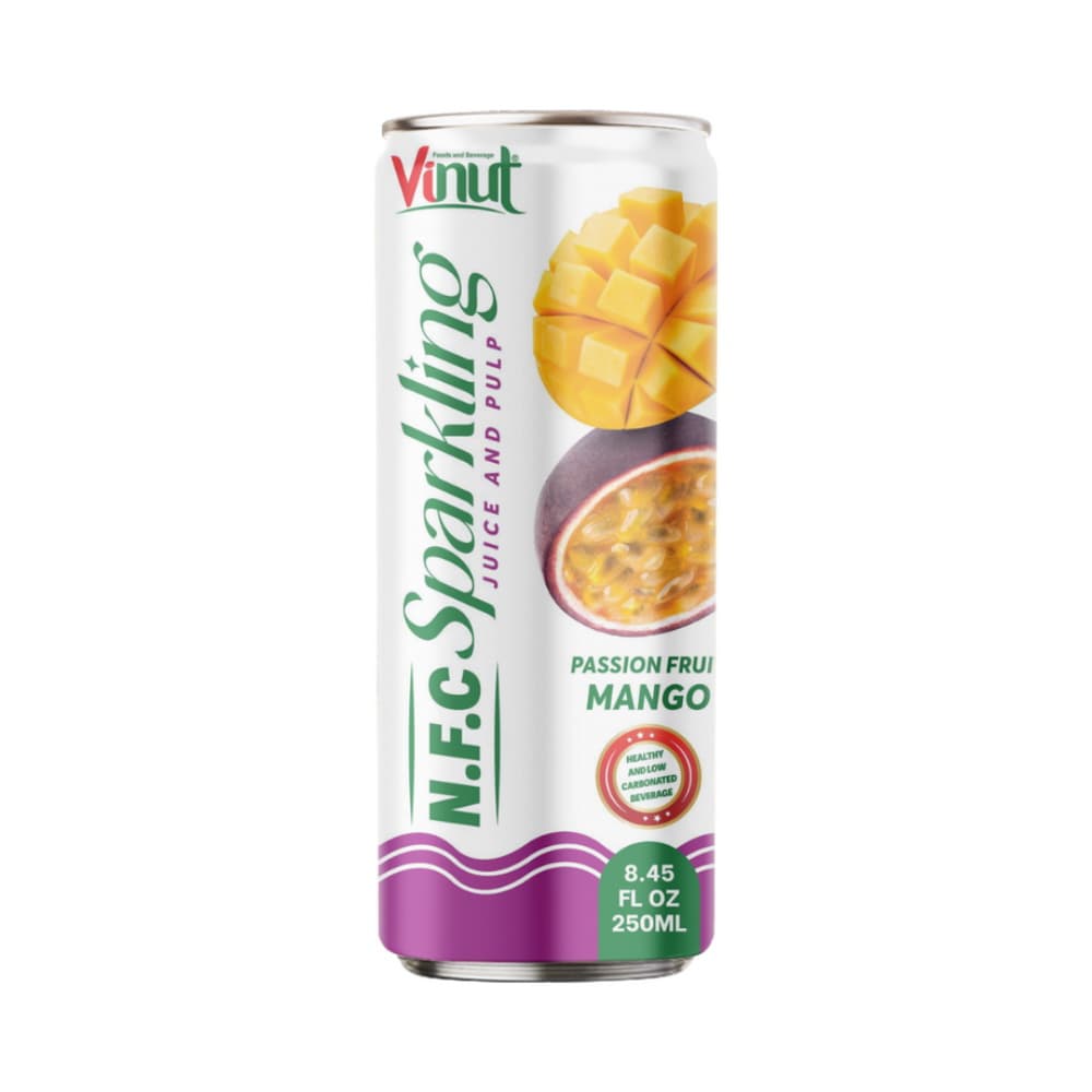 Vinut Passion Fruit Mango N.F.C Sparkling Juice and Pulp, Healthy and Low Carbonated Beverage, Slim Can, 8.45 fl oz (250 mL)