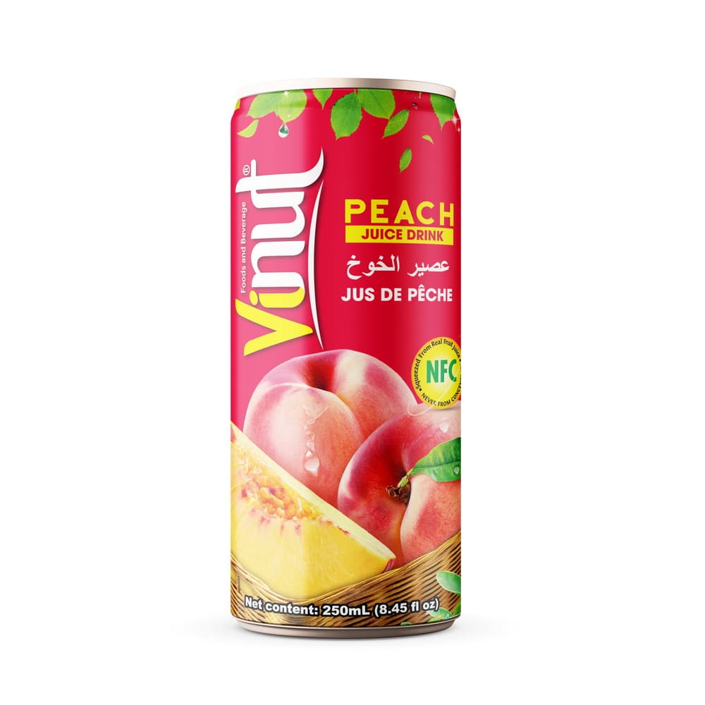 Bebida de Jugo de Durazno VINUT, NFC, Lata Delgada, 8.45 fl oz 250 mL