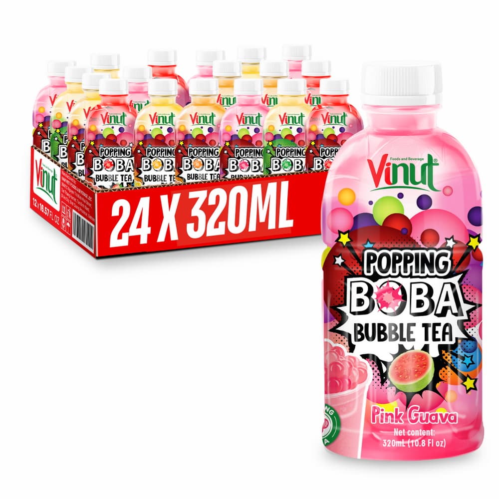 Té de Burbujas VINUT con Boba Explosiva de Guayaba Rosa, Botella PET de 10.8 fl oz (320 mL)