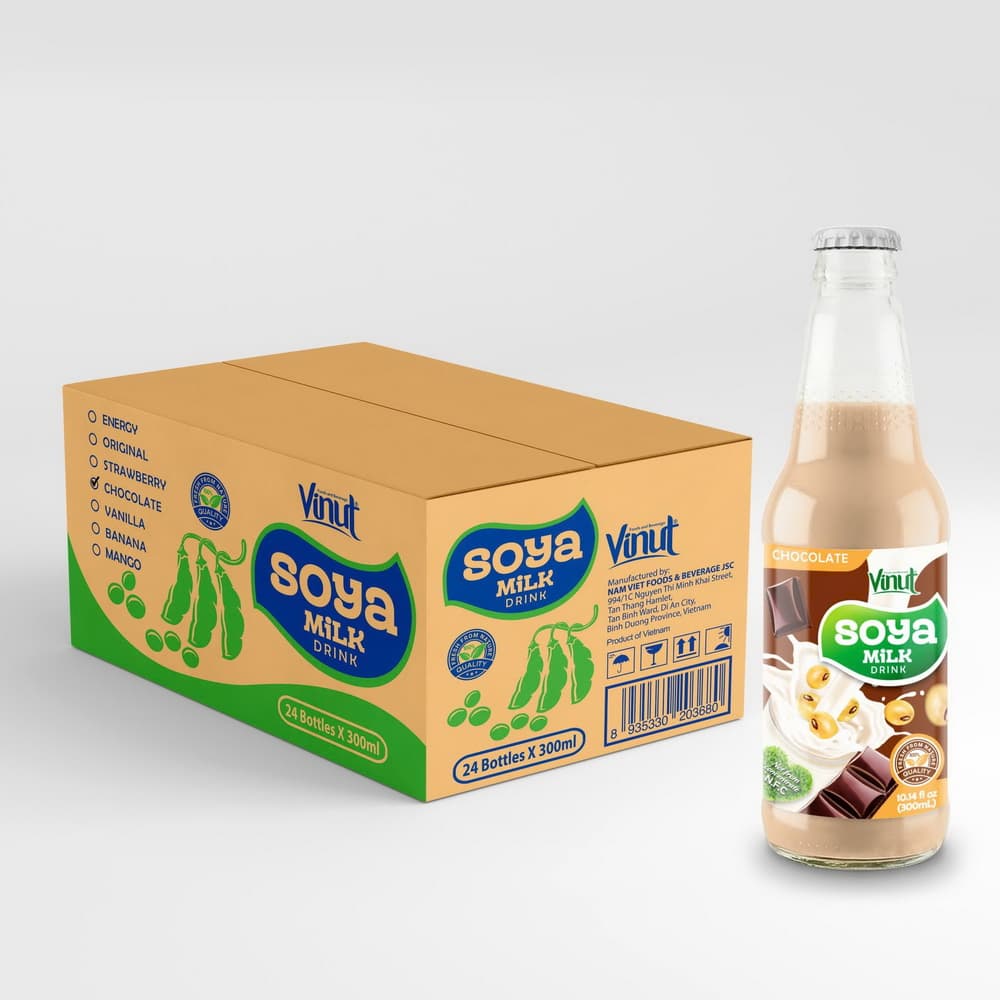 VINUT Bebida de Soya sabor Chocolate, Sin OGM, Botella de Vidrio, 10.14 fl oz (300 mL)