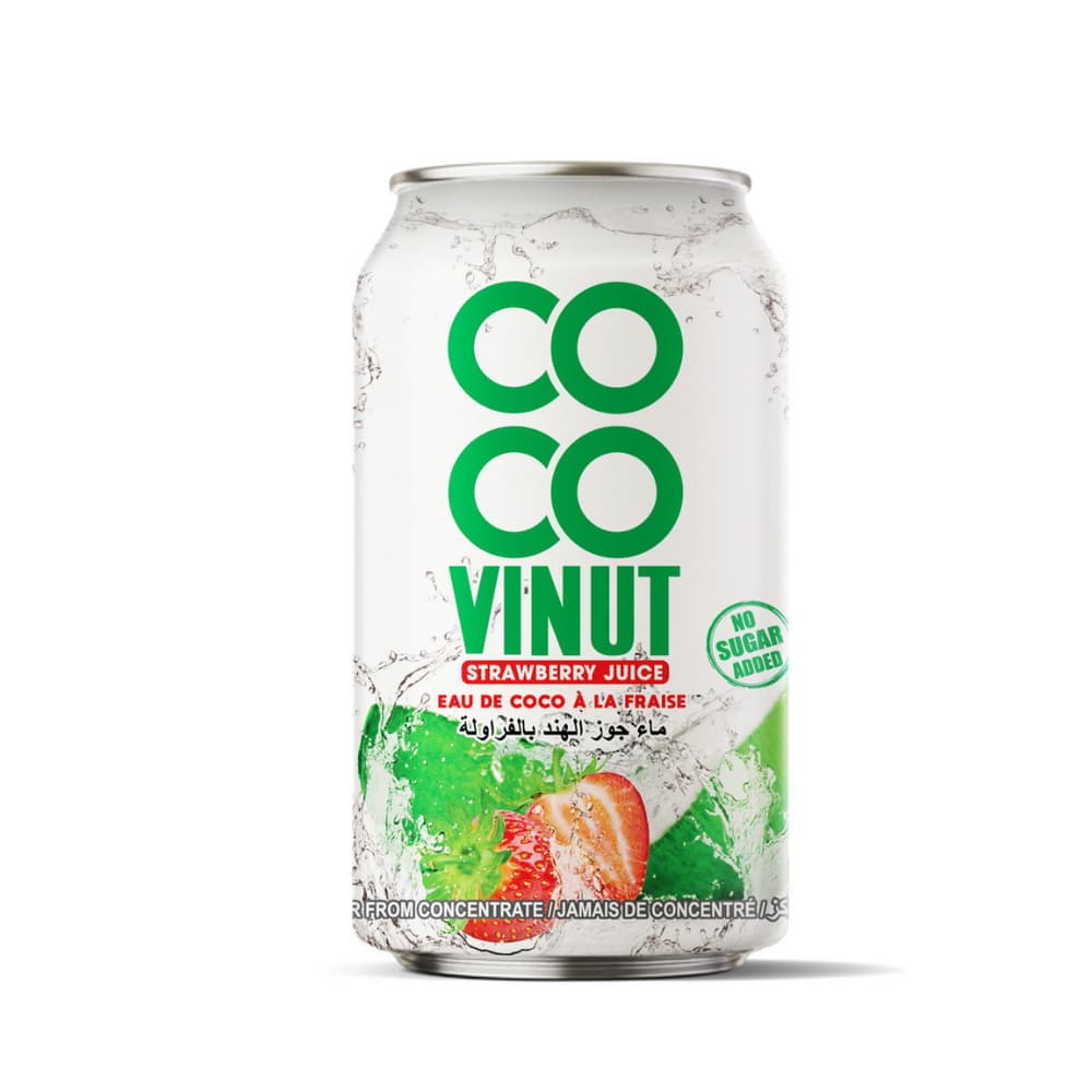 VINUT Agua de Coco con Jugo de Fresa, Sin Azúcar Añadida, Lata (330 mL)